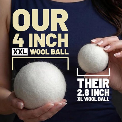 XXL 4in Wool Dryer Balls – Twice The Size of XL | 100% Organic New Zealand Wool | Shorten Drying Time | Reduce Static & Wrinkles Fast (by BigWoolBalls)