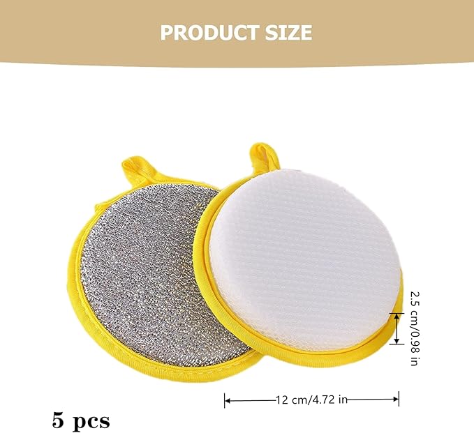 Multipurpose Wire Dishwashing Rag,5 PCS Dishwashing Sponge Wire Dishcloth Double Layer Wire Dish Cleaning Cloths Sponge Scrubber for Household Kitchen Supplies