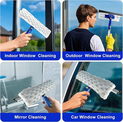 60" Window Squeegee Cleaner 2 in 1 Window Cleaning Tool Kit Window Washing Kit with Extension Pole for Shower Glass, Indoor/Outdoor High Window Cleaning-Two Pads