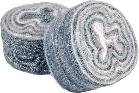 2 Roll Mohair Wool Yarn Soft for Crocheting Knitting Hand Washable Long Wool Yarn DIY Scarf Crochet Thread for Clothes Hats Sweater Scarf Craft Projects (Gray)