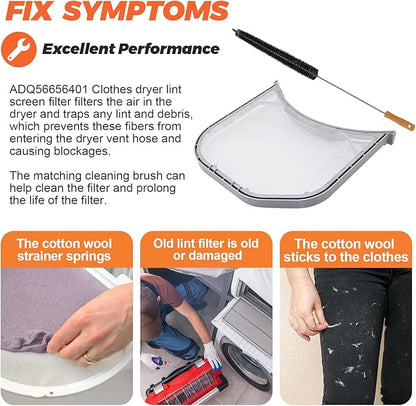 ADQ56656401 Dryer Lint Filter Stainless Steel Mesh Screen with Clothes Dryer Lint Vent Trap Cleaner Brush Fit for LG Kenmore Elite Dryer Lint Screen, Replace AP4457244 AH3531962 PS3531962 by Beaquicy