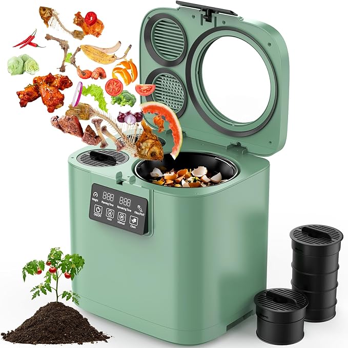 Growell 4L Electric Composter for Kitchen, Smart Countertop Compost Bin with Visible Window,Odorless & Low Noise, Auto-Cleaning,Turn Food Waste into Fertilizer, Food Waste Compost Indoor Machine, EC01