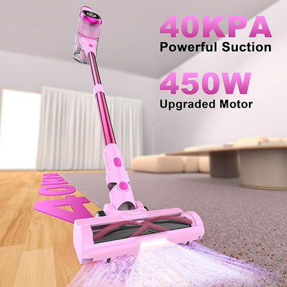 Tikom V500 Cordless Vacuum Cleaner for Home, 40000Pa/450W Stick Vacuum with LED Touch Screen, Charging Wall Dock, Anti-Tangle, Lightweight Handheld Vacuum for Pet Hair, Hard Floor, Carpet