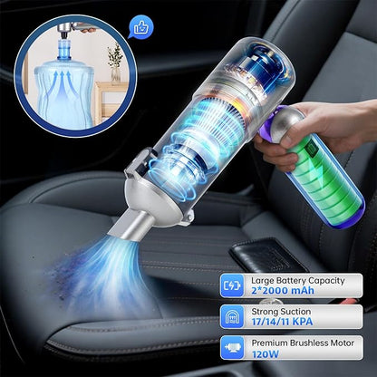 Bug Vacuum Catcher, Handheld Car Vacuum Portable Cordless, 17KPa High Power Suction, Air Duster & Inflator with Multi-Nozzles for Spider, Tent, Travel, Garden, 180° Foldable AeroVac Car Vacuum V15 Pro