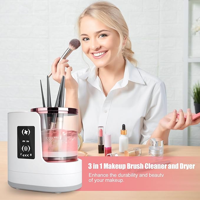 3 IN 1 Electric Makeup Brush Cleaner,Automatic make up brush cleaner machine with Makeup Brush Dryer,Portable USB Deep Cleaning for All Size Beauty Makeup Brush Set,Blush Brush