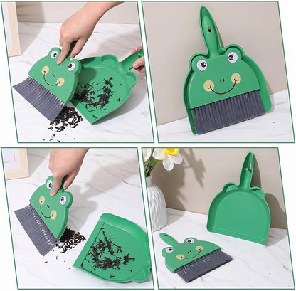 Upgrade Small White Broom and Dustpan Set, Hand Dustpan and Brush Set, Cute White Mini Broom and Dust pan Sets, Little Dust Pan for Home Use Tabletop Debris Cleaning Pet Guinea Pig Cages (Green)