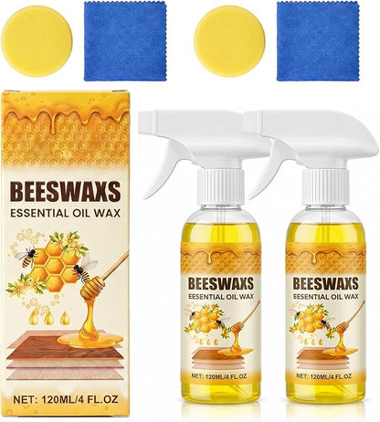 Beeswax Wood Polish Spray, Beeswax Essential Oil Wax, 2026 Upgrade Bees wax Furniture Polish and Cleaner with Sponge and Towel, Natural BeeswaxCleaner for Furniture Floors Cabinets (2Pcs)
