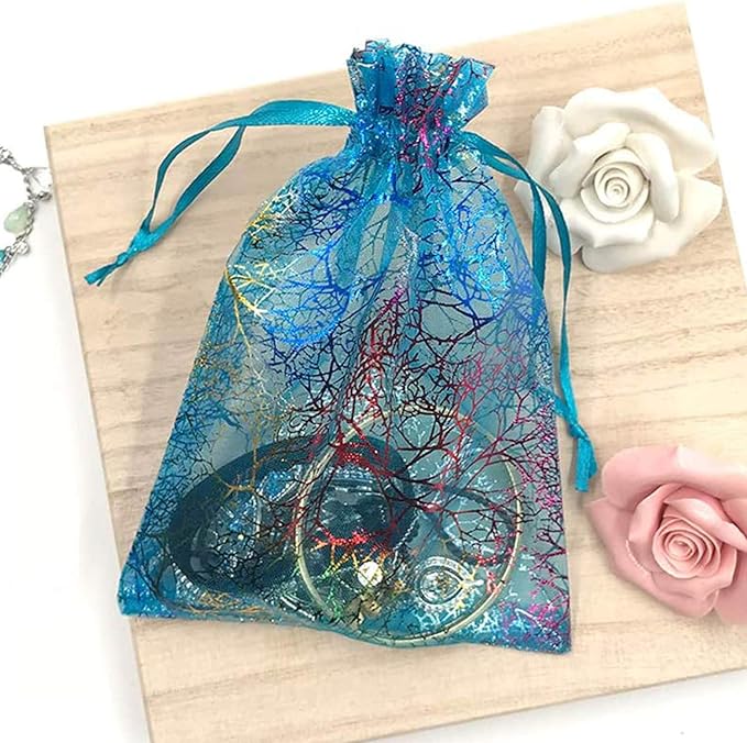 100pcs 5x7 inches Gift Wrap Bags Mixed Color Coralline, Organza Sheer Satin Ribbon Fabric, Drawstring Pouches for Baby Shower Favor, Party Wedding Favors Decoration, Candy, Christmas Ornament,Beach