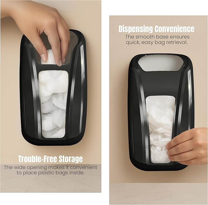 KICHLY Plastic Bags Holder, Durable Grocery Plastics Dispenser, Storage Organizer & Saver for Grocery, Shopping & Trash Bags, Wall Mount, Black