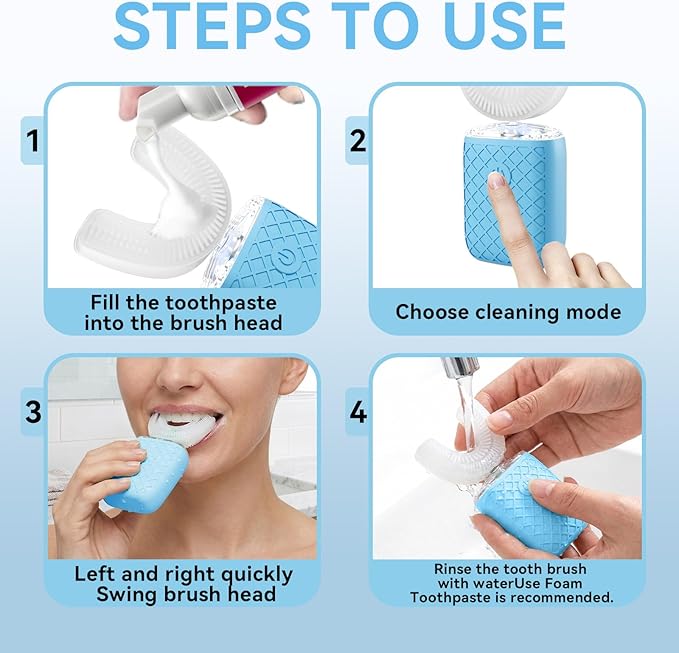 Sonic Electric U Shaped Toothbrush for Adults, Automatic Full Mouth Cleaning Toothbrush, 360° Stain Removal, IPX7 Waterproof Rechargeable, 3 U-Shape & 2 Straight Brush Heads (Blue)