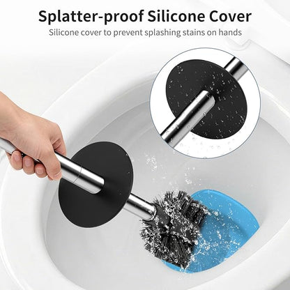 2 Pack Toilet Bowl Brush and Holder, Durable Toilet Scrubber Bristles, Long Stainless Steel Handle, Ceramic Texture Toilet Brush and Holder Set, Deep Cleaning Toilet Brush for Bathroom, Black