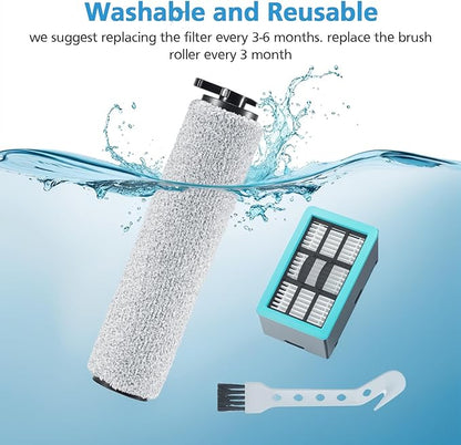 6-pack 3831 Vacuum Cleaner Brush Roll+ Filter Replacement Parts for Bissell Crosswave HF2/3845N/3831 Floor Scrubber, 3 Brush Rolls+3 Filters