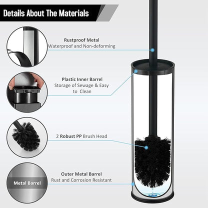 BGL Stainless Steel Toilet Brush with Holder, 2 Black Bristle Heads