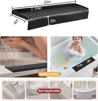 Sink Edge Protector with Suction Cup 4"x20", Silicone Sink Splash Guard for Kitchen & Bathroom, Protect Countertop from Scratches, Stains, for Stainless Steel Granite Quartz-Black