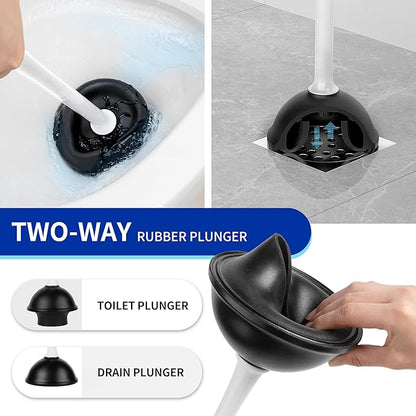 MR.SIGA Toilet Plunger and Bowl Brush with Holder, Heavy Duty Toilet Brush and Plunger Set for Bathroom Cleaning, White, 1 Set