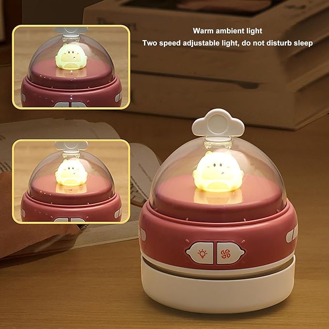Desktop Vacuum Cleaner, Handheld Mini USB Cute Animal Cartoon Cleaner, Table Dust Sweeper Brush with Night Light, for Pencil Eraser Shavings Keyboards Office Accessory (Pink)