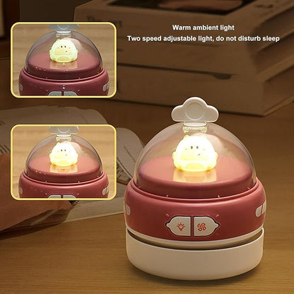 Desktop Vacuum Cleaner, Handheld Mini USB Cute Animal Cartoon Cleaner, Table Dust Sweeper Brush with Night Light, for Pencil Eraser Shavings Keyboards Office Accessory (Pink)