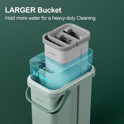 JOYMOOP Mop and Bucket Set, Commercial & Household Use Flat Mop with Bucket, Wall Cleaner with Long Handle, Microfiber Mop Bucket with 3 Reusable 15" Pads