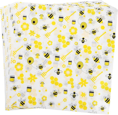 GeeRic 100 Pcs Wax Paper Sheets for Food, 12 * 12 Inch Bee Day Wax Paper Sandwich Wrap Deli Wraps, Oil-Proof Picnic Basket Liners with Bee Pattern for Memorial Day