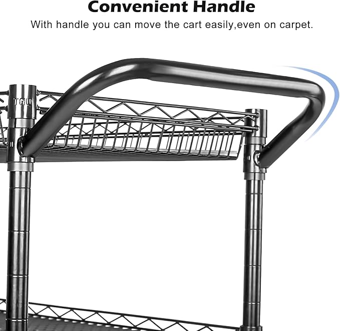 WDT Heavy Duty 3 Tier Utility Cart,Wire Rolling Cart with Wheels, Commercial Grade Service Cart with Shelving Liners and Handle Bar Metal Carts for Kitchen Office Hardware