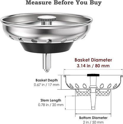 Kingrol 4 Pack Kitchen Sink Strainer Baskets with Removable Rubber Stoppers, Stainless Steel Replacement for Select 3.5" Basket Strainer Drains, Easy Clean, Rust Resistant