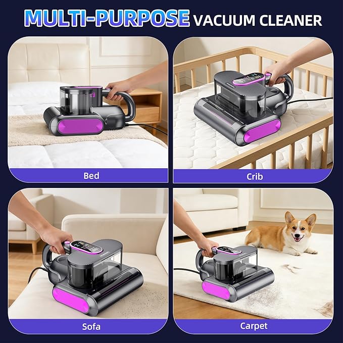 18kPa Mattress Vacuum Cleaner with 275nm UV-C Light, 500W Corded Handheld Bed Vacuum with HEPA Filter, Deep Cleaner for Sofa, Pillows, Furniture, Replacement Filter Included