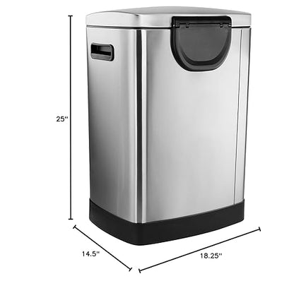 Elama Kitchen, Home and Office Versatile Step Trash/Recycling Bin with Slow Close Mechanism (Split 6.6 Gallon + 3.9 Gallon Silver)