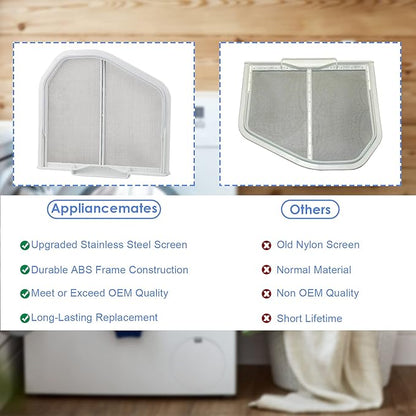 W10120998 Dryer Lint Filter Catcher Stainless Steel Screen Mesh for Whirlpool Kenmore Maytag Dryer Lint Screen Replacement Part W10049360, 8066170 with Clothes Dryer Lint Vent Trap Cleaner Brush
