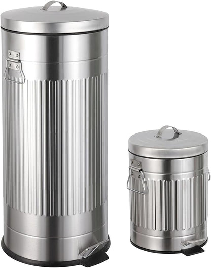 happimess HPM1018E Theo Retro 8-Gallon Step Trash Can with Soft-Close Lid and Free Mini Trash Can for Home, Kitchen, Bathroom, Living Room, Office, Platinum Silver