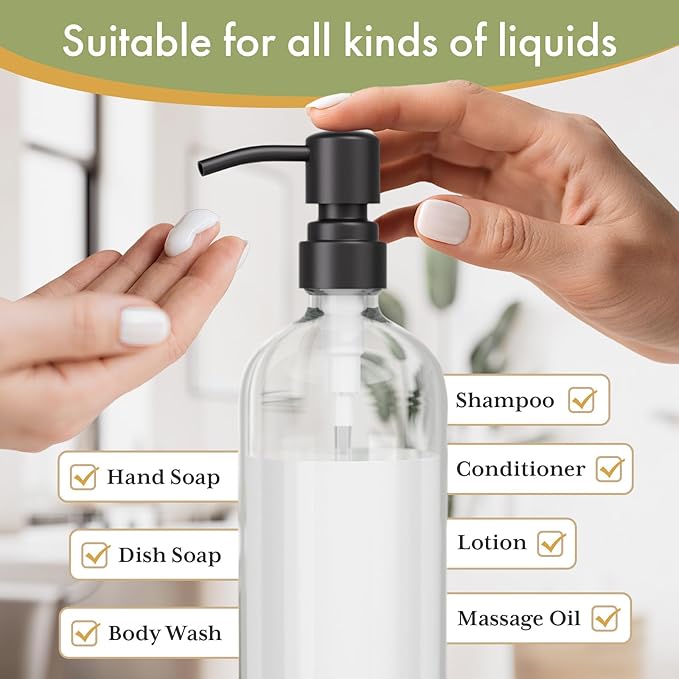 Amazer 2 Pack Kitchen Scrub Dish Brushes, 2 Pack Glass Soap Dispenser with Pump Stainless Steel, for Sink, Pots, Pans