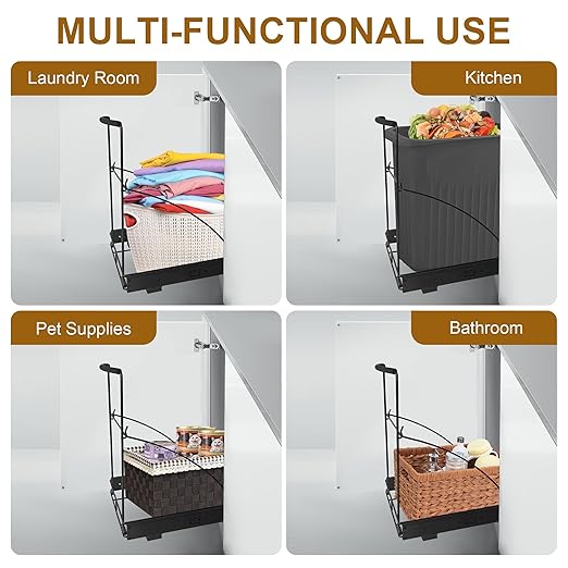 Pull Out Trash Can Under Cabinet Trash Can Organizer with Soft Close Rail Adjustable Cabinet Trash Can Pull Out Kit Under Sink Slide Out Shelf(Bin Not Included), Fits 7-13 Gallon