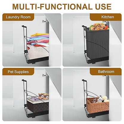 Pull Out Trash Can Under Cabinet Trash Can Organizer with Soft Close Rail Adjustable Cabinet Trash Can Pull Out Kit Under Sink Slide Out Shelf(Bin Not Included), Fits 7-13 Gallon