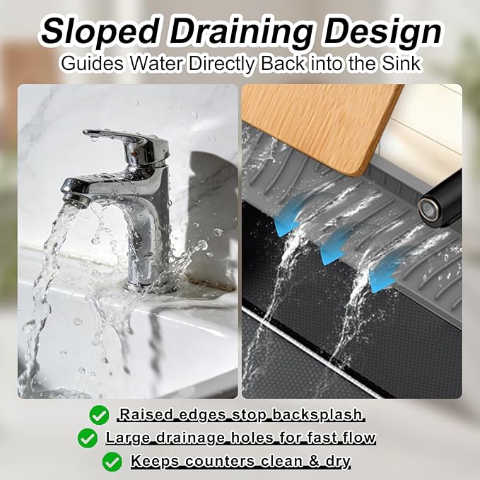 AZY 2-Piece Sink Splash Guard – Upgraded Silicone Draining Mats, Faucet Draining Design, Splash Guard for Kitchen Sink Area, Foldable Kitchen Faucet Mats