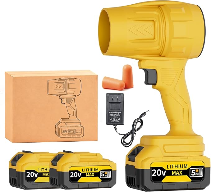 Turbo Jet Blower, Mini Powerful Turbo Blower & Duster for Car Cleaning,Handheld Snow Blower, Home Outdoo (Yellow + Battery * 2)