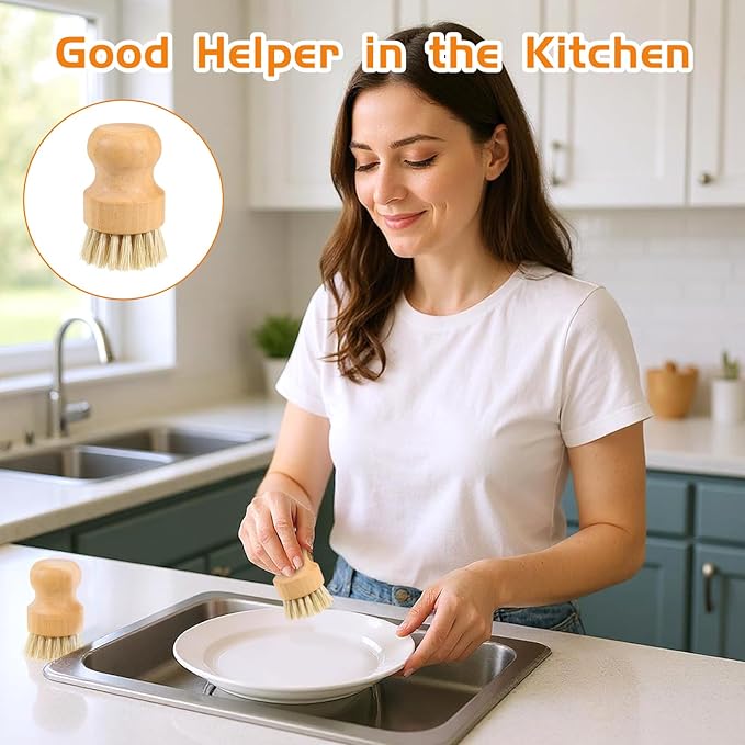JJUNW 12 Packs Bamboo Dish Scrub Brushes, Wok Brush, Wooden Scrubbers Set Bamboo Scrub Brush Clean Pan for Kitchen Sink Cleaning Cast Iron Pots and Pans