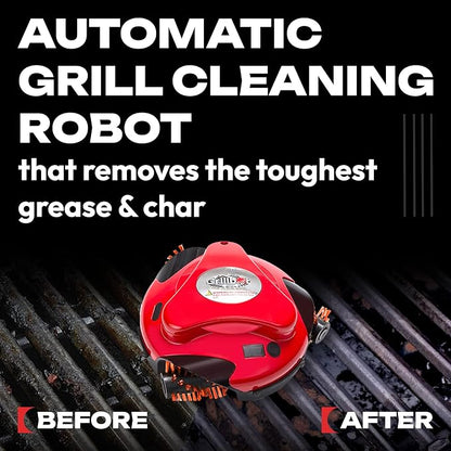 Grillbot Automatic Grill Cleaning Robot with Nylon Brushes, Electric BBQ Cleaner Brush with Motorized Power, Cordless Rechargeable Grill Scrubber for Outdoor Grills (Red)