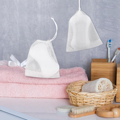 Giantree 20 Pcs Soap Bag, Soap Bag Soft for Shower, Soap Pouch Saver with Drawstring, Hangable Soap Bags for Soap Bars Mesh Soap Bag for Foaming Drying Body Facial Cleaning Tool for Bath and Shower