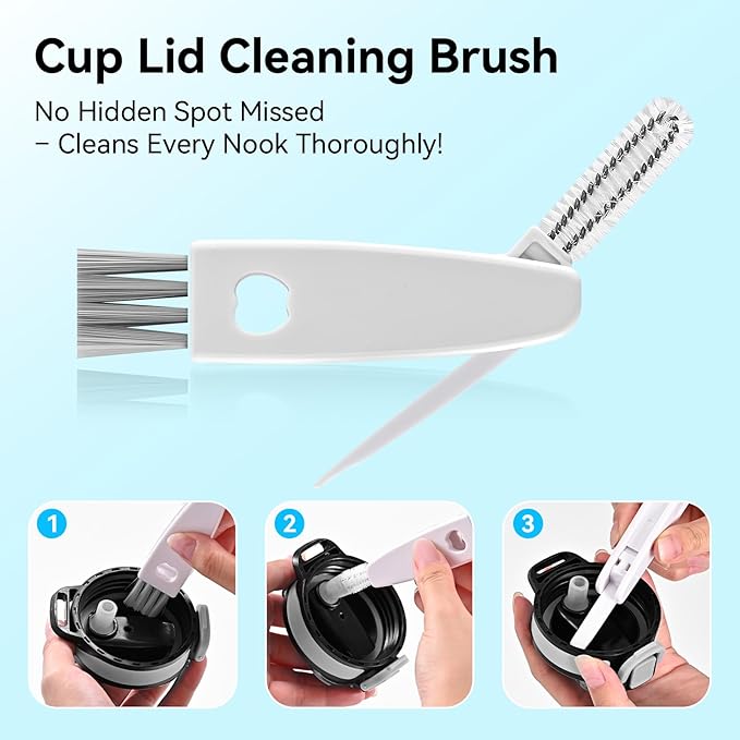 SLUXKE Bottle Brush Set with Straw Cleaner Brush and 3 in 1 Cup Lid Cleaning Brush, Bottle Brush Cleaner with Long Handle for Cleaning Cup, Water Bottles, Tumblers, Baby Bottles