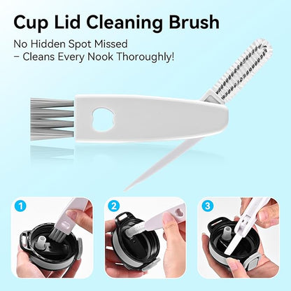 SLUXKE Bottle Brush Set with Straw Cleaner Brush and 3 in 1 Cup Lid Cleaning Brush, Bottle Brush Cleaner with Long Handle for Cleaning Cup, Water Bottles, Tumblers, Baby Bottles