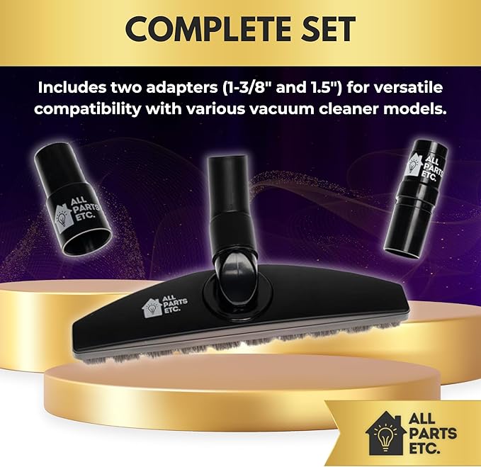 1.25" Hardwood Floor Vacuum Brush Attachment with Natural Horsehair Bristles - Includes 1-3/8" & 1.5" Adapters - Compatible with Shark, Miele, Hoover, Shop Vac, Eureka, Oreck