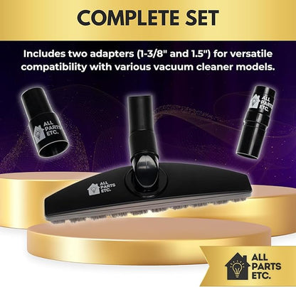 1.25" Hardwood Floor Vacuum Brush Attachment with Natural Horsehair Bristles - Includes 1-3/8" & 1.5" Adapters - Compatible with Shark, Miele, Hoover, Shop Vac, Eureka, Oreck