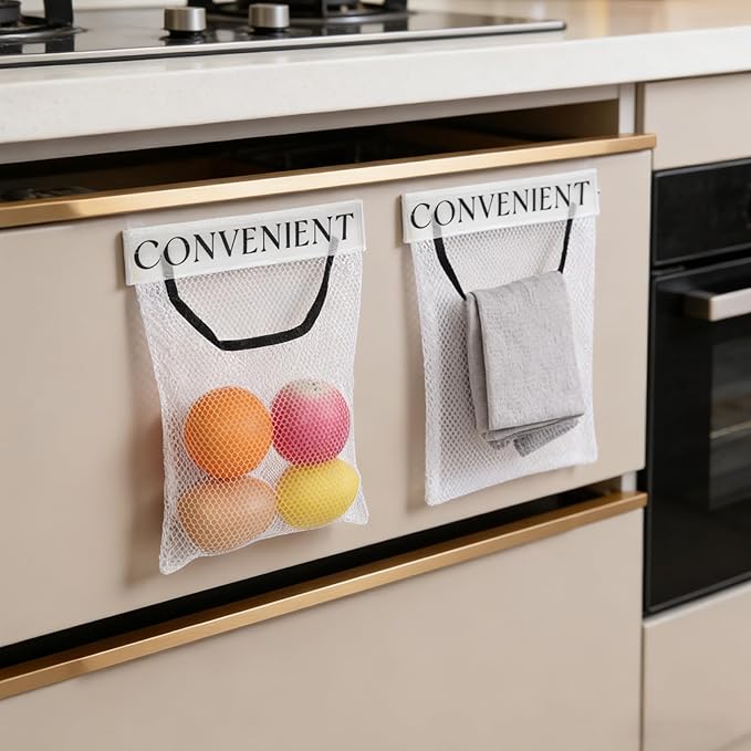 4Pcs Foldable Plastic Bag Holder, Mesh Trash Bag Holder, Wall Mount Sticky Garbage Bags Organizer, for Home Kitchen Grocery Plastic Shopping Garbage Bags Reusable