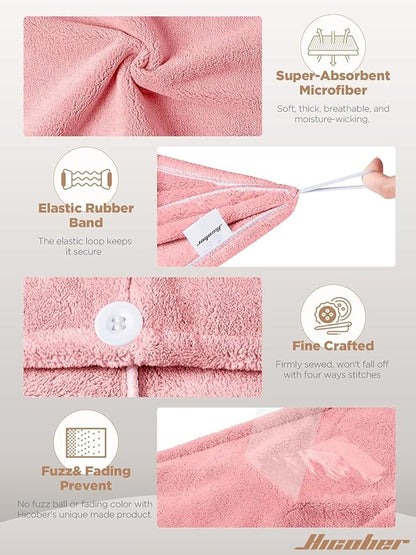 Hicober Microfiber Hair Towel, 3 Packs Hair Turbans for Wet Hair, Drying Hair Wrap Towels for Curly Hair Women Anti Frizz (Pink,Purple,Grey)