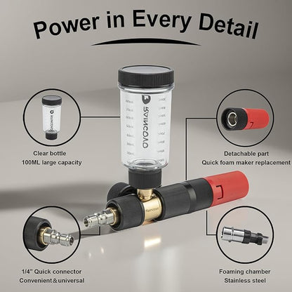 Raincovo Pure Pro Foam Cannon for Pressure Washer, Adjustable Nozzle with 1/4” Quick Connector, Power Washer Soap Cannon for Car Detail, Additional 1.1mm Orifice Nozzle