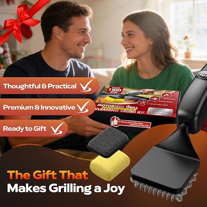 Reciprocating Electric Grill Brush, Bristle-Free Grill Brush for Outdoor Grill, BBQ Grill Brush, Grill Cleaner with 3 Replaceable Brush Heads, No Splash, Effort-Saving, Deep Cleaning, Black