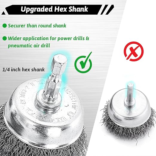 Double Elite 7 Pcs Wire Cup Brush for Drill, 1/4 Inch Hex Shank Abrasive Wire Wheel for Drill, Drill Wire Brush Attachments Set Coarse Crimped Carbon Steel for Home Use, Rust Removal, Polishing