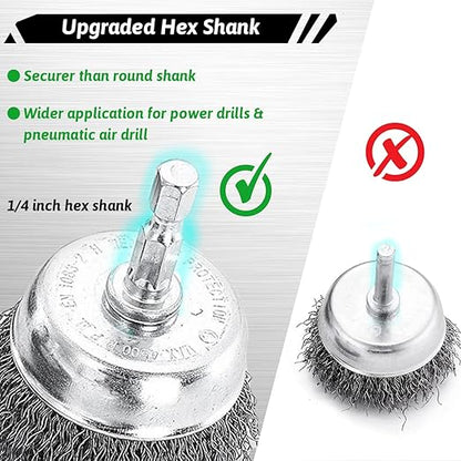Double Elite Wire Brush for Drill Set 21 Pcs, Abrasive Wire Wheel for Drill 1/4 Inch Hex Shank, Drill Wire Brush Coarse Crimped Carbon Steel, Wire Brush Drill Attachments
