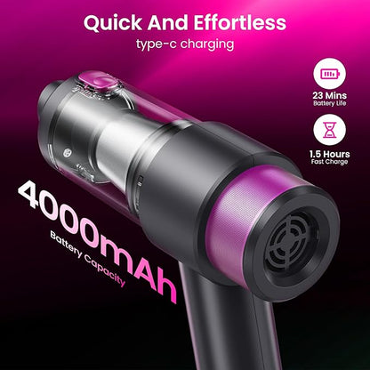 Car Vacuum Handheld Vacuum Cleaner, 15000PA Suction, Mini Vacuums with Air Duster and Blower, Portable Hand Held Vacuum for Car, House, Crumbs, Hair (Pink)