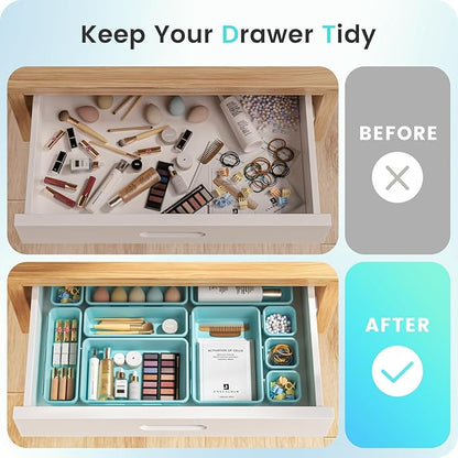 【Military Grade】A-LuGei Drawer Organizer, 【𝟱𝗦𝗶𝘇𝗲】 Makeup organizer, 【Holds 177 Items】 Bathroom Organizers and Storage, Organization and Storage, Desk Drawer Organizer for Vanity (Blue)