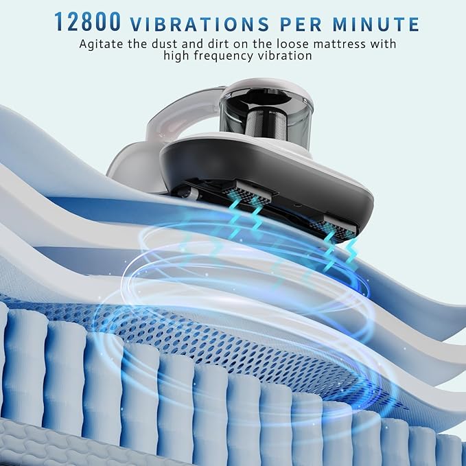 Hersven Mattress Vacuum Cleaner, 16KPa Handheld Bed Vacuum with UV Light & High Heating Tech, Deep Cleaning for Mattresses, Pillows, Sofas, Pet Hair and Carpets